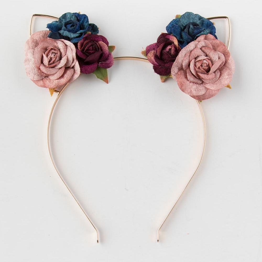 Carol Inc. Floral Cat Ear Headband - Pink and Blue